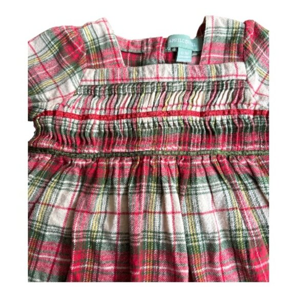 APRIL CORNELL PLAID COTTON BABY TODDLER DRESS 12 TO 18 MOS SMOCKING BUTTON BACK - Picture 3 of 8